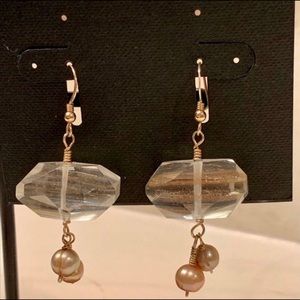 GOLDEN Rutilated Quartz & Pearl Dangle Earrings